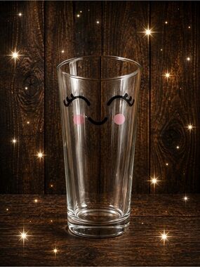 Clear Pint Glass with Smiling Face and Pink Cheeks